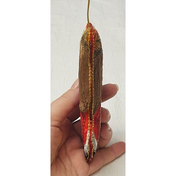 VTG Santa Christmas Ornament Fabric Silk Figurine Needlecraft Gold Thread 5.25” - Picture 5 of 7